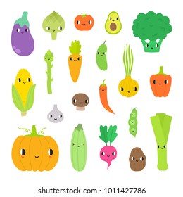Cute funny veggies. Cartoon characters. Vector isolated on white