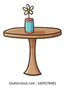 Cute and funny vintage rounded table with flower vase on it