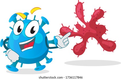 Cute Funny virus character pointing to other germs