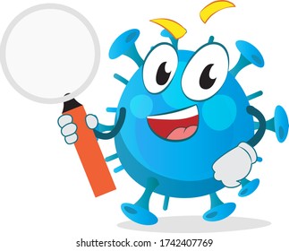 cute funny virus holding a magnifying glass
