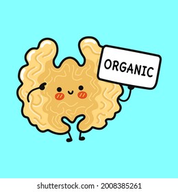 Cute funny walnut with poster. Vector hand drawn cartoon kawaii character illustration icon. Isolated on blue background. Walnut think concept