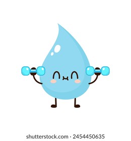 Cute funny water drop is doing gym with dumbbells