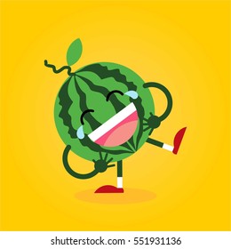 cute and funny watermelon fruit cartoon with various emotion and face in yellow background for kids and children