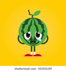 cute and funny watermelon fruit cartoon with various emotion and face in yellow background for kids and children