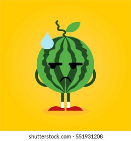cute and funny watermelon fruit cartoon with various emotion and face in yellow background for kids and children