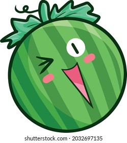 Cute and funny watermelon mascot laughing happily