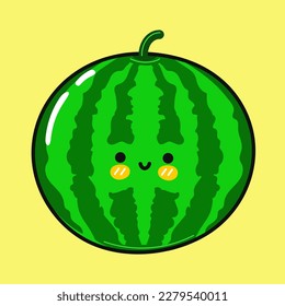 Cute funny watermelon. Vector hand drawn cartoon kawaii character illustration icon. Isolated on blue background. Happy watermelon character concept