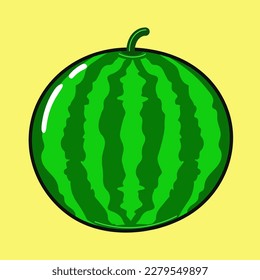 Cute funny watermelon. Vector hand drawn cartoon kawaii character illustration icon. Isolated on blue background. Happy watermelon character concept