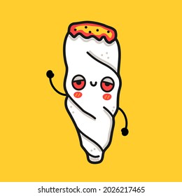 Caricatura graciosa de marihuana. Caricatura dibujada a mano del vector icono de ilustración del personaje kawaii. Weed, cannabis, concepto conjunto de mascota de caricaturas de marihuana