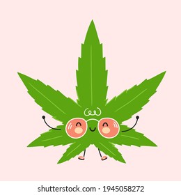 Cute funny Weed marijuana leaf character. Vector hand drawn cartoon kawaii character illustration icon. Weed marijuana leaf character concept
