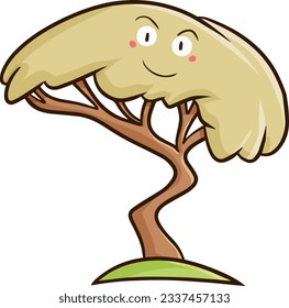 Cute and funny weird light brown tree cartoon character smiling