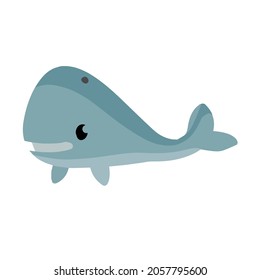 Cute funny whale. Marine animal. Funny blue sperm whale. Children drawing in Scandinavian style