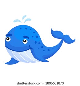 Cute funny whale print on white background. Ocean cartoon animal character for design of album, scrapbook, greeting card, invitation, wall decor. Flat colorful vector stock illustration.