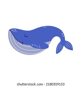 Una ballena graciosa. Ilustración vectorial, aislada en un fondo blanco. Diseño plano de estilo escandinavo. Concepto de impresión infantil.