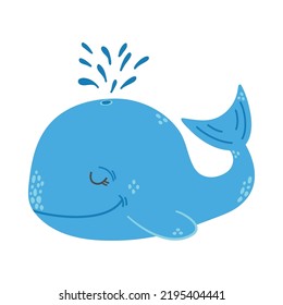 Una ballena graciosa. Ilustración vectorial, aislada en un fondo blanco. Diseño plano de estilo escandinavo. Concepto de impresión infantil.