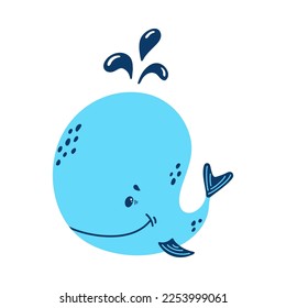 Cute funny whale. Vector illustration, isolated on a white background. Scandinavian style flat design. Concept for children print.