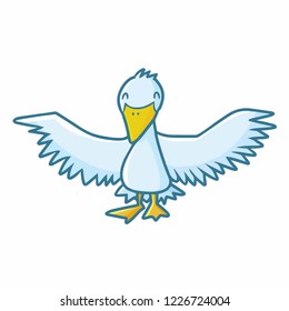 Cute and funny white duck spreading its wing - vector