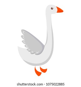 Cute funny white goose vector flat cartoon sticker isolated on white. Wild bird or poultry illustration for game counters, price tags