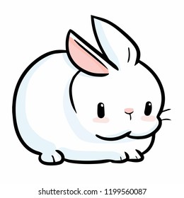 Cute and funny white rabbit sitting calmly - vector