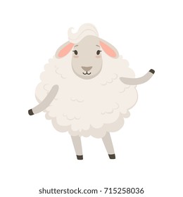 Cute funny white sheep character vector Illustration