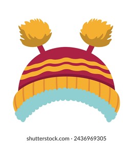 Cute and funny winter hat, knit beanie cap vector illustration