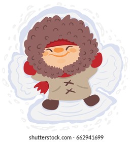 Cute Funny Winter Kid Making Snow Angel