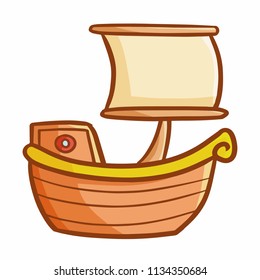 Cute and funny wooden ship sailing - vector