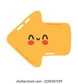 Cute funny yellow arrow icon. Vector hand drawn cartoon kawaii character illustration icon. Isolated on white background. Yellow arrow left direction