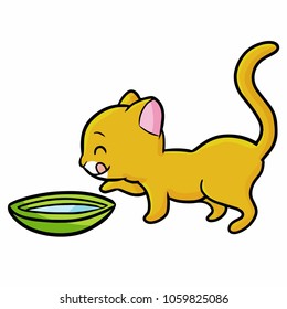 Cute and funny yellow orange cat drinking - vector