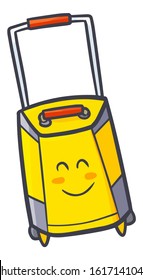 Cute and funny yellow suitcase smiling happily for your traveling