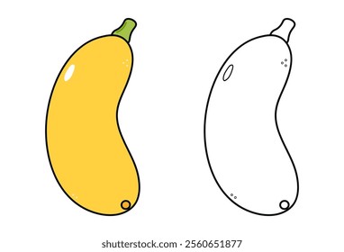 Cute funny yellow vegetable marrow waving hand character outline cartoon illustration coloring book. Vector vegetable marrow hand drawn traditional cartoon retro, kawaii character illustration