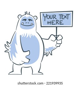 Cute and funny Yeti holding a sign