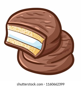 Cute and funny yummy chocolate cookie filled with vanilla cream - vector