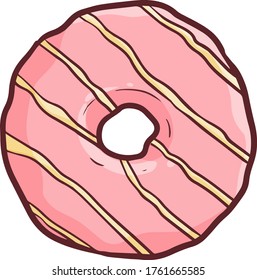 Cute and funny yummy pink donut with almond stripes