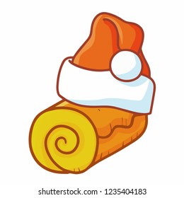 Cute and funny yummy rolled sweet wearing Santa's hat for christmas ready to eat - vector.