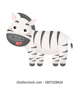 Cute funny zebra print for design of album, scrapbook, greeting card, invitation, wall decor. African cartoon animal character. Flat colorful vector stock illustration on white background.