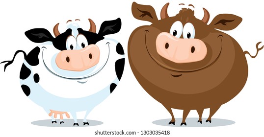 Cute Funy Cow Couple Cartoon Vector Illustration 
