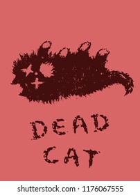 Cute fur the cat is dead. Red background color. Vector illustration.