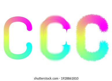 Cute fur neon c letter in three styles. multicolor letters for gift products, toys 
