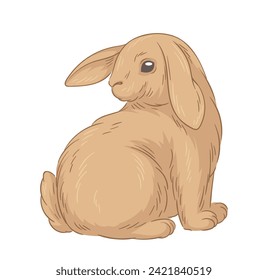 Cute fur rabbit concept. Sketch of forest dweller. Hand drawn art. Adorable bunny. Sticker for social networks and messengers. Cartoon flat vector illustration isolated on white backgroun