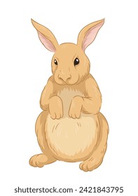 Cute fur rabbit concept. Sketch of forest dweller. Hand drawn art. Adorable bunny. Wildlife and fauna. Graphic element for website. Cartoon flat vector illustration isolated on white backgroun