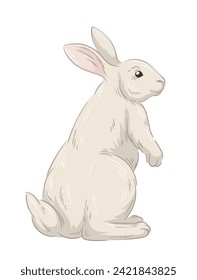 El concepto de conejo de piel. Esbozo del habitante del bosque. Arte dibujado a mano. Conejito adorable retrospectivamente. Vida silvestre y fauna. Dibujo vectorial plano de dibujos animados aislado en el fondo blanco