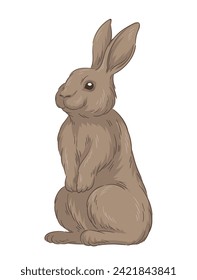 Cute fur rabbit concept. Sketch of forest dweller. Hand drawn art. Adorable bunny. Minimalistic creativity. Sticker for social networks. Cartoon flat vector illustration isolated on white backgroun