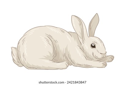 Cute fur rabbit concept. Sketch of forest dweller. Hand drawn art. Adorable white bunny. Wildlife and fauna. Minimalistic creativity. Cartoon flat vector illustration isolated on white backgroun