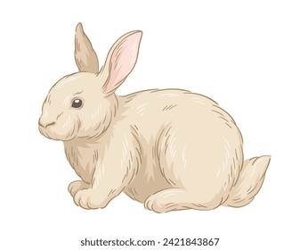 Cute fur rabbit concept. Sketch of forest dweller. Hand drawn art. Adorable bunny. Wildlife and fauna, biology. Cover or banner. Cartoon flat vector illustration isolated on white backgroun