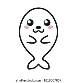 Cute fur seal in black lines isolated on white background. Flat design for card or t-shirt. Vector illustration