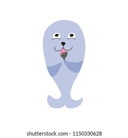 Cute fur seal eats ice cream. Element for the design of the poster in the nursery, greeting card, postcard.  Vector illustration