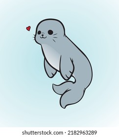 
cute fur seal with a heart. animal. wildlife. vector illustration.