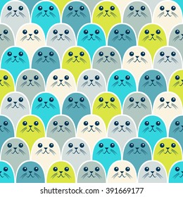 Cute fur seals seamless pattern. Vector illustration in cartoon style.