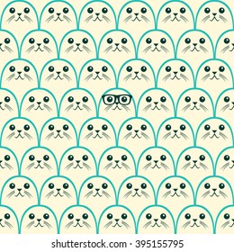 Cute fur seals seamless pattern. Vector illustration in cartoon style.